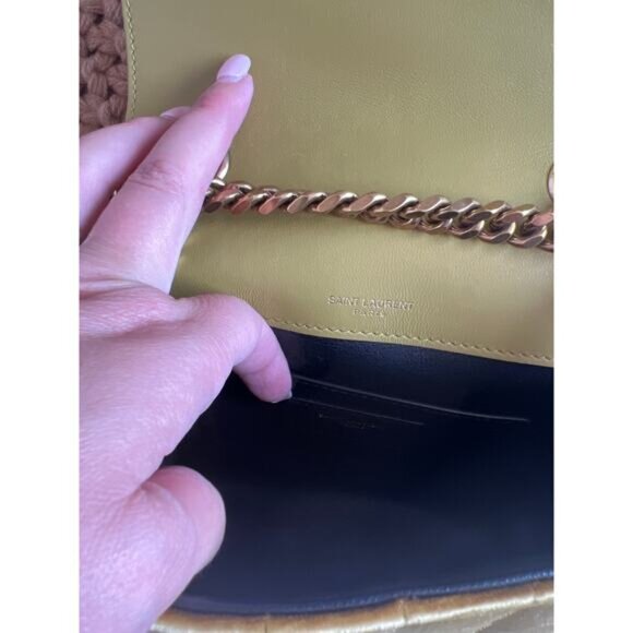 PREOWNED Saint Laurent Vicky Velvet YSL Logo Magnetic Cross-Body Bag Gold - Picture 10 of 14